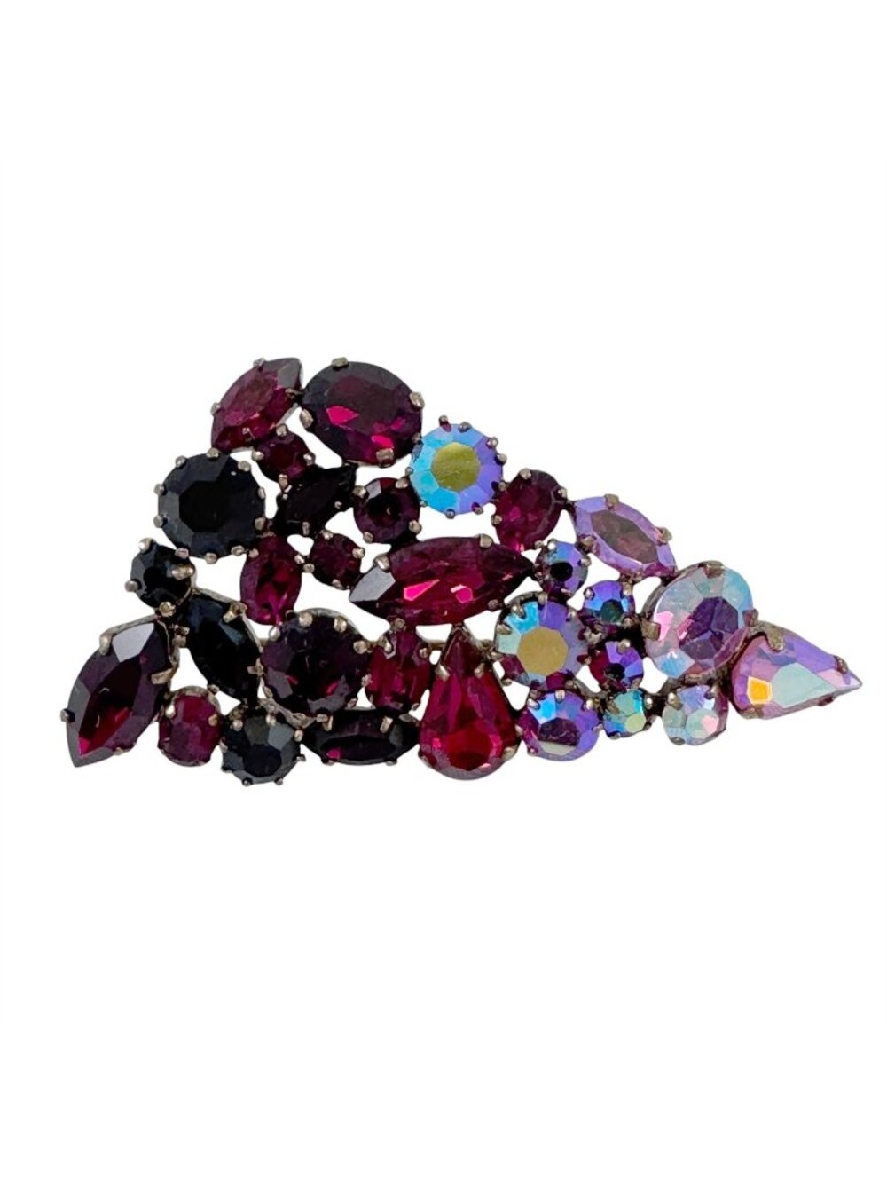 Rhinestone Brooch Pin Red Pink Aurora Borealis AB Stones Vintage 1950s Austria